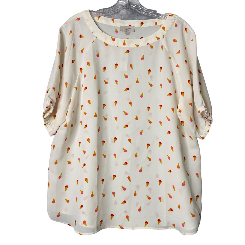 Loft Outlet Top Womens L Multicolor Ice Cream Cone Print Summer Novelty